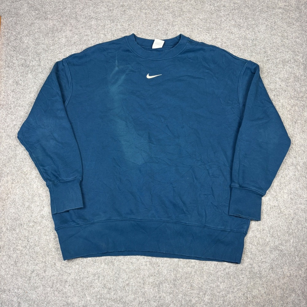 Nike Crewneck Sweatshirt Teal Blue Center Swoosh Oversized Fleece Mens Large
